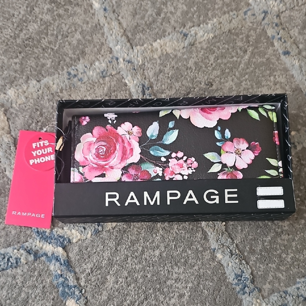 Rampage Black Wallet with Pink Floral Design